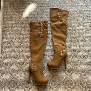Luichiny Tan Suede Knee-High Platform Boots